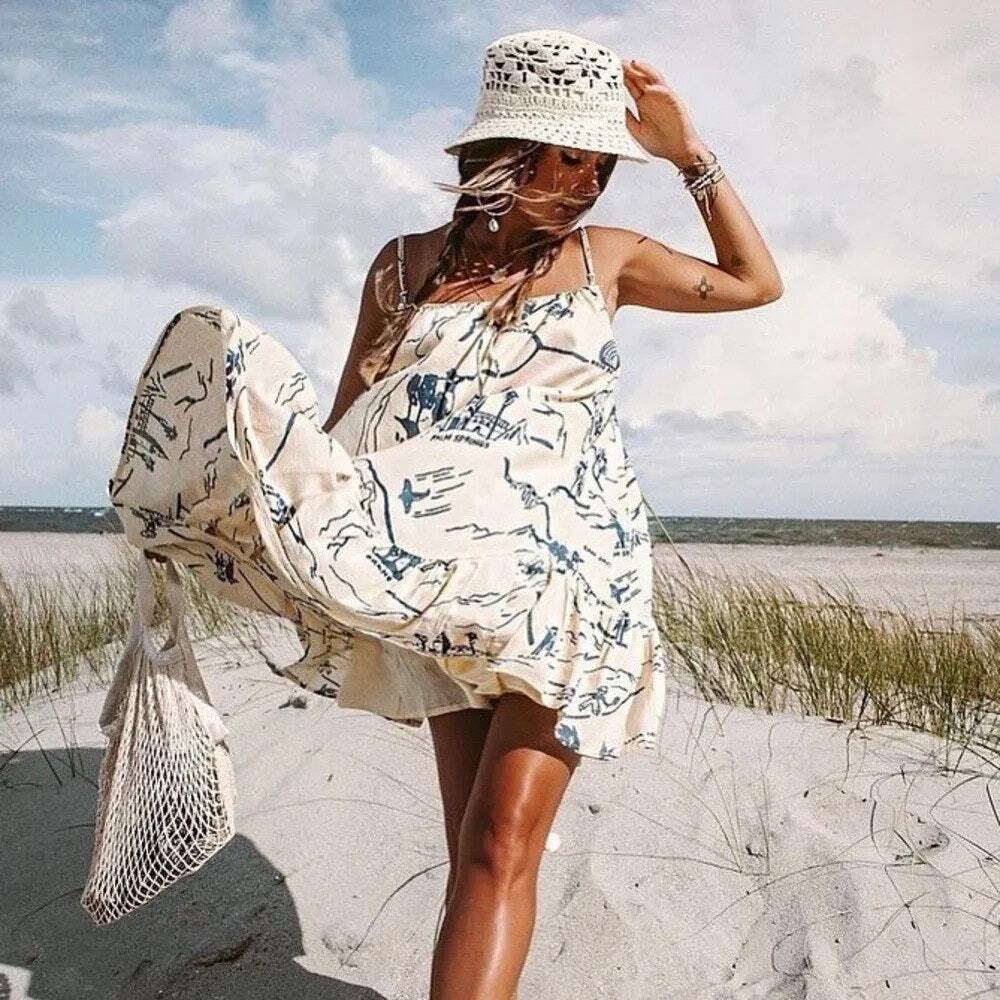 Urban Outfitters Nova Ruffle Frock Dress California Map Medium